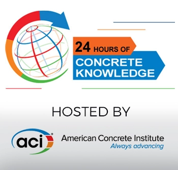 Promotional graphic for the American Concrete Institute's 24 Hours of Concrete Knowledge global educational event.