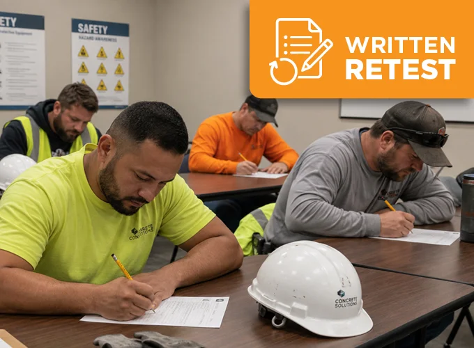 Concrete certification candidates completing a written retest during an ACI Carolinas certification session.