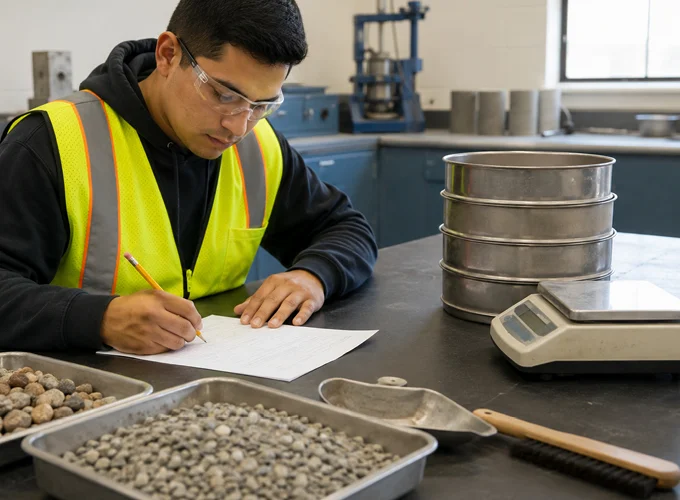 Certification candidate completing the written examination for the Aggregate Testing Technician Level 1 Written and Performance certification at ACI Carolinas.